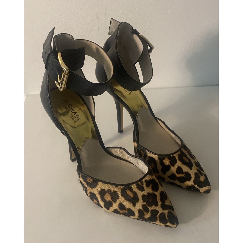 Michael Kors Animal Print Real Fur Strappy Ankle Strap Stiletto Heels Sz 10M